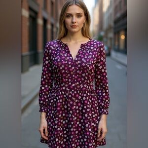 NWOT GAP Floral Knee Length  Dress Long Sleeve Babydoll Purple Pink Daisy  M